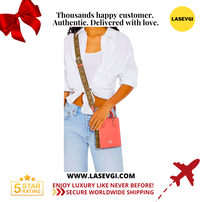 COACH North South Mini Tote in Signature Canvas with Khaki Tangerine CJ501