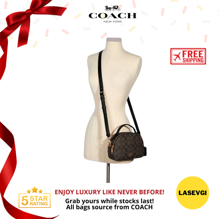 COACH Serena Satchel Signature in Brown Black 1591