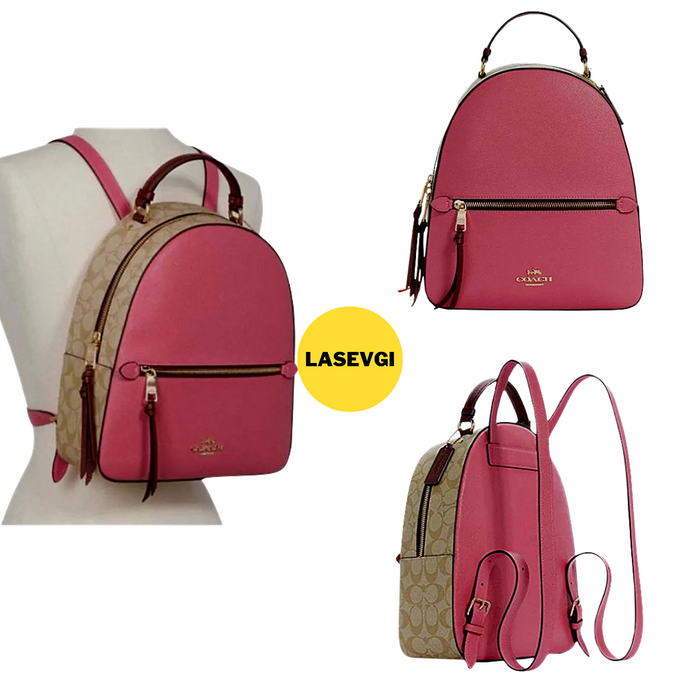 COACH Jordyn Backpack in Blocked Signature Canvas Saddle Pink F76622