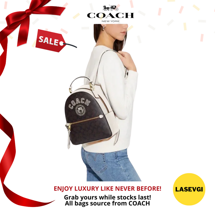 COACH Jordyn Backpack In Signature Canvas With Varsity Motif Chalk CB871