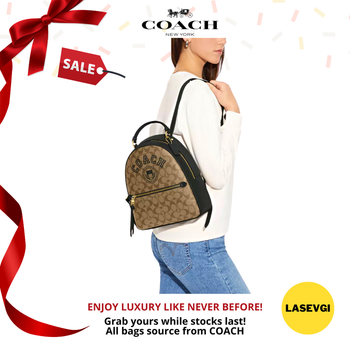 COACH Jordyn Backpack In Signature Canvas With Varsity Motif Green CB871