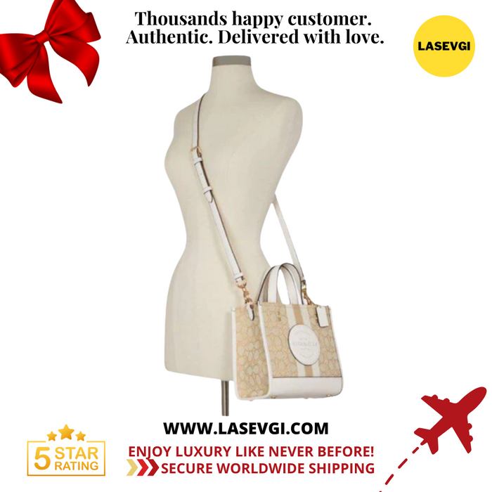 COACH Dempsey Tote 22 In Signature Jacquard With Stripe And Coach Patch/White