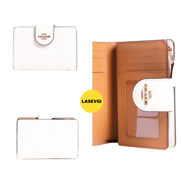 COACH Medium Corner Zip Wallet Crossgrain Leather - Chalk/White
