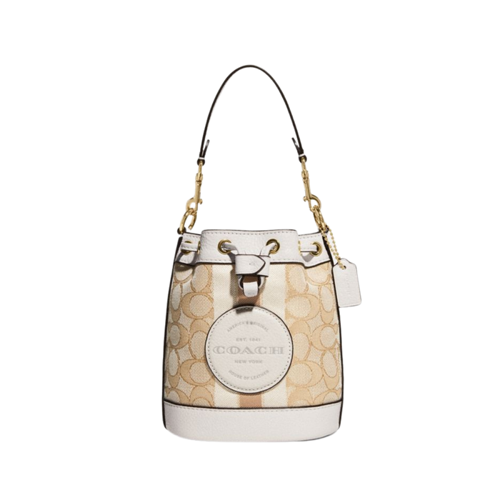 COACH Mini Dempsey Bucket Bag In Signature Jacquard With Stripe And Coach Patch-White C8322