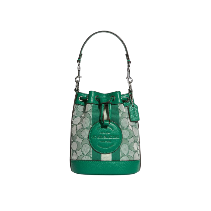 COACH Mini Dempsey Bucket Bag In Signature Jacquard With Stripe And Coach Patch-Green C8322