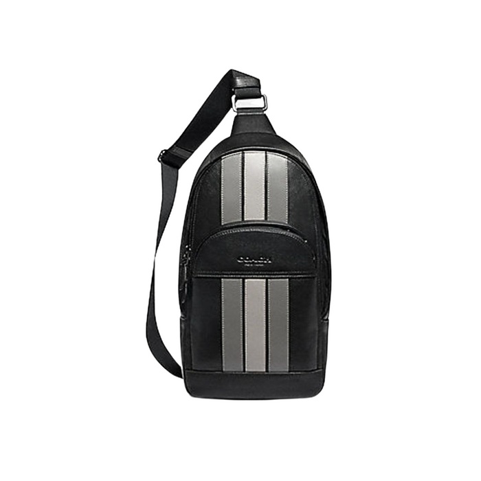 COACH Houston Pack With Varsity Stripe in Nickel Black Grey F73344