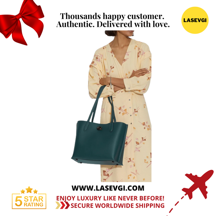 COACH Willow Tote With Signature Canvas Interior Forest Green C0690