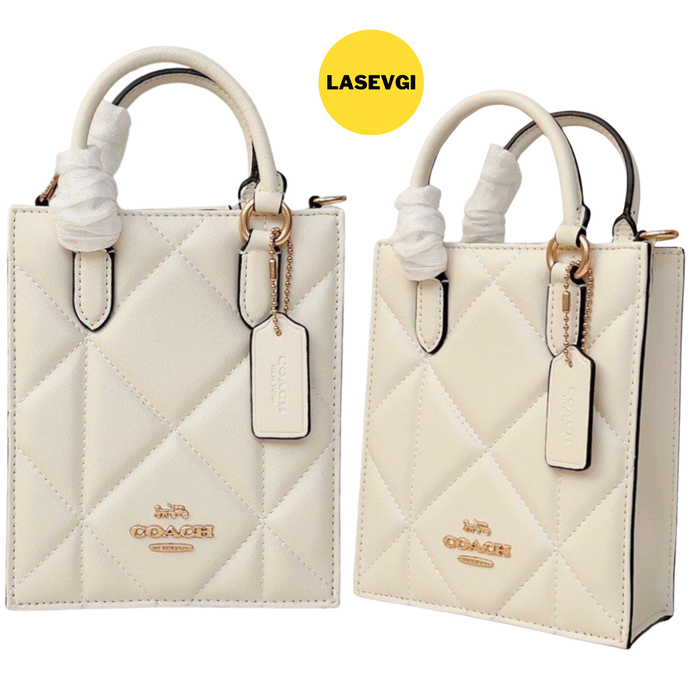 COACH North South Mini Tote with Puffy Diamond Quilting in Chalk White CJ580