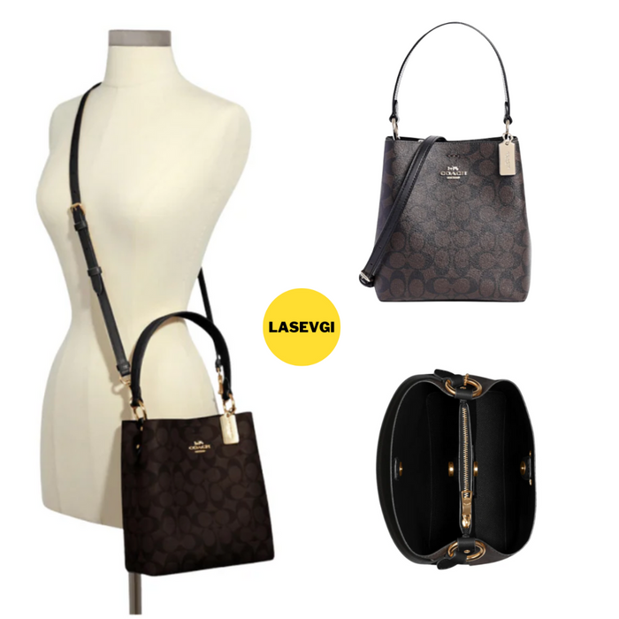 COACH Small Town Bucket Bag in Signature Canvas Brown Black