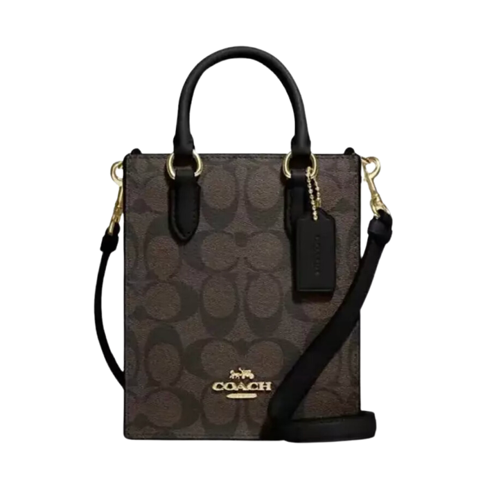 COACH North South Mini Tote in Signature Canvas Brown Black -  CJ494