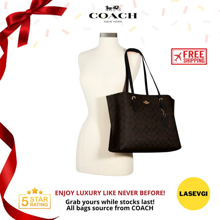 COACH Mollie Tote Bag in Signature Canvas Brown Black