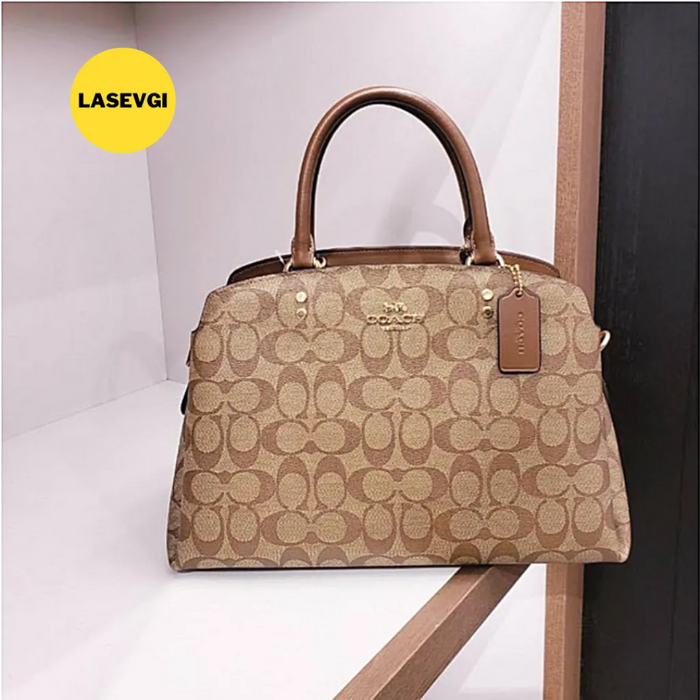 COACH Lillie Carryall in Signature Canvas Khaki Saddle