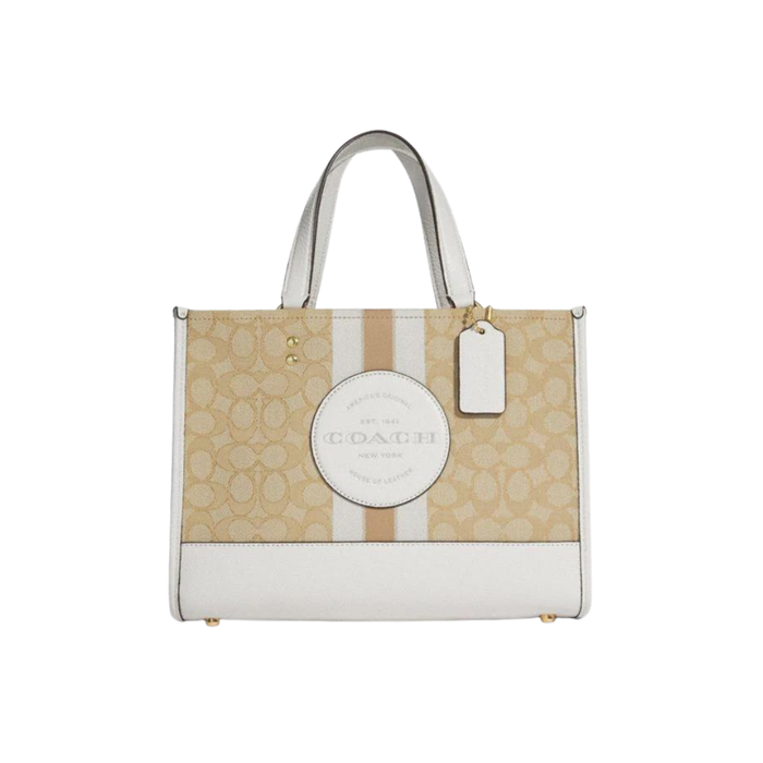 Coach Dempsey Carryall in signature jacquard with stripe and coach patch light khaki chalk C8448