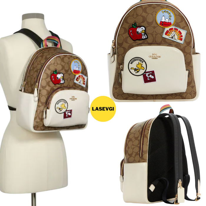 COACH X Peanuts Court Backpack In Signature Canvas With Varsity Patches C4115