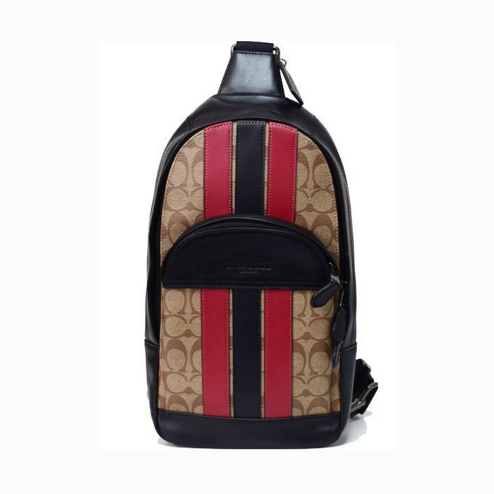 COACH Houston Pack with Signature Canvas With Varsity Stripe in Red black F85035-www.lasevgi.com