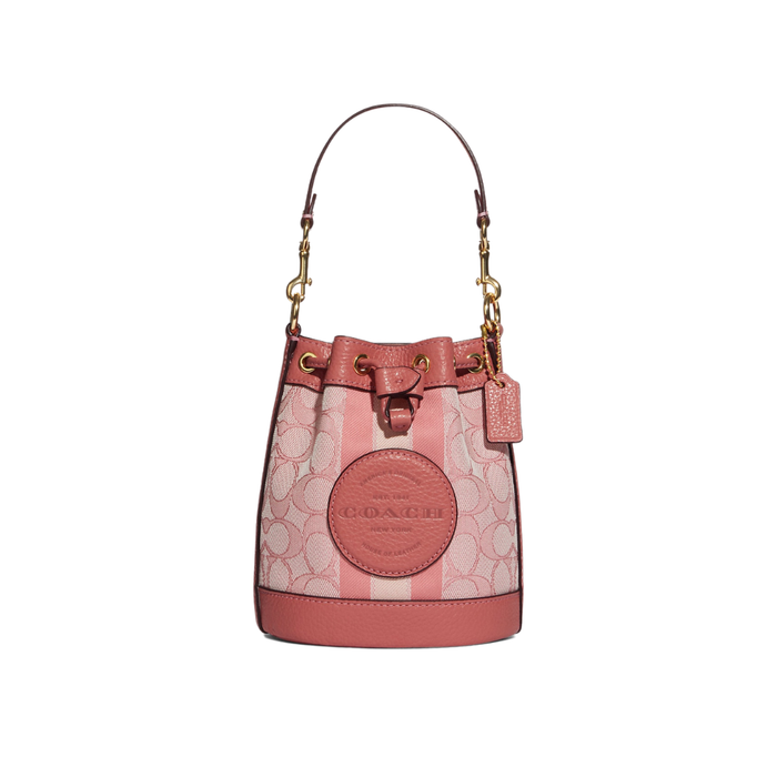 COACH Mini Dempsey Bucket Bag In Signature Jacquard With Stripe And Coach Patch-Pink C8322