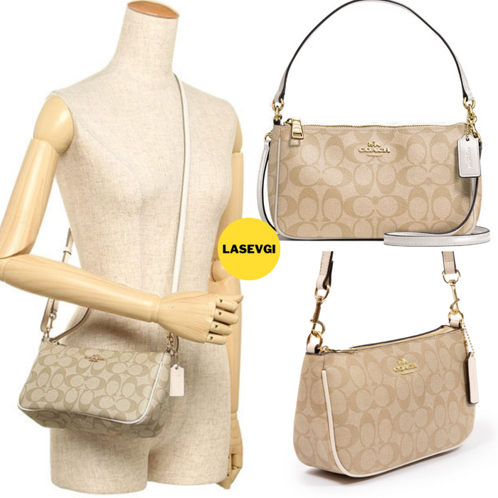 Coach Top Handle Pouch in Signature Canvas Khaki Chalk F36674