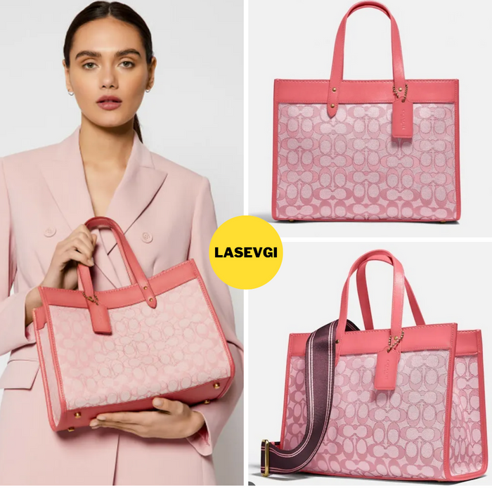 COACH Field Tote 30 With Signature Jacquard Pink C3282