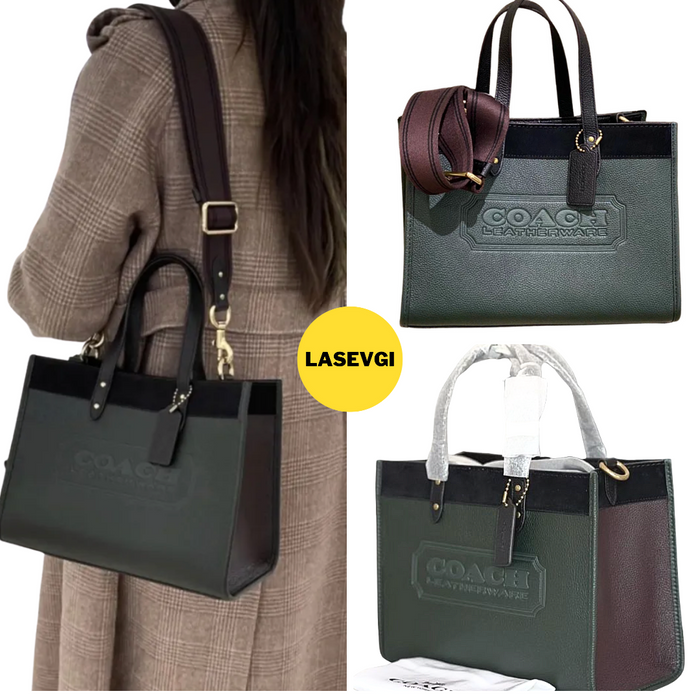 COACH Field Tote 30 In Colorblock With Coach Badge/Brass/Amazon Green Multi C6035-www.lasevgi.com