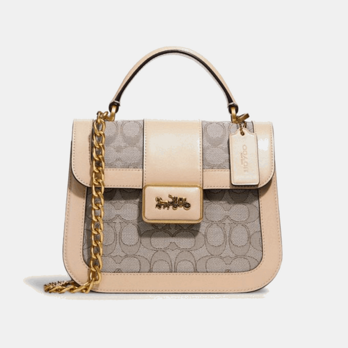 COACH Alie Signature Jacquard Top Handle Bag in Stone Ivory