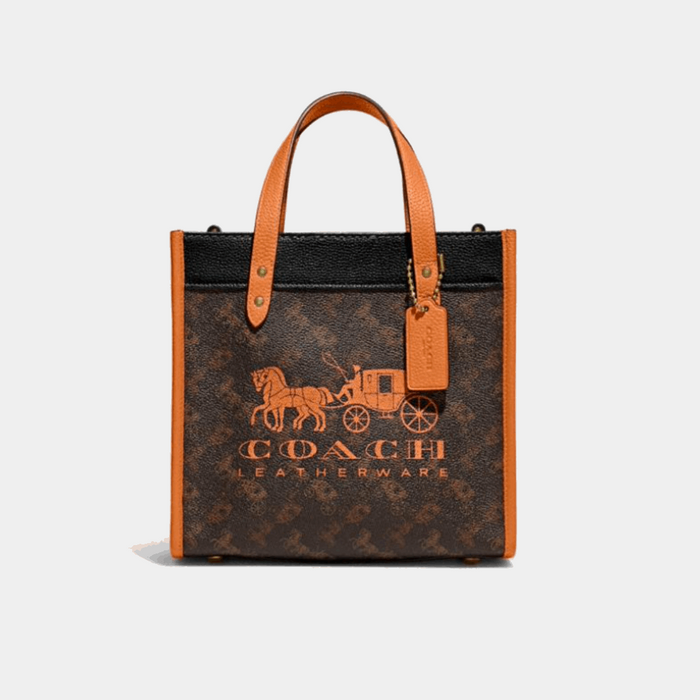 COACH Field Tote 22 With Horse And Carriage Print And Carriage Badge/Truffle Papaya