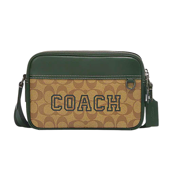 COACH Graham Crossbody in signature canvas with Varsity Motif amazon green CE638