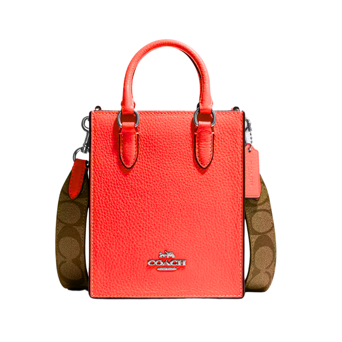 COACH North South Mini Tote in Signature Canvas with Khaki Tangerine CJ501