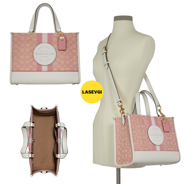 Coach Dempsey Carryall in signature jacquard with stripe and coach patch and heart charm C7685