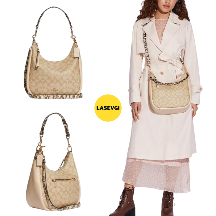 Coach Jules Hobo in Signature Canvas Light Khaki C9191