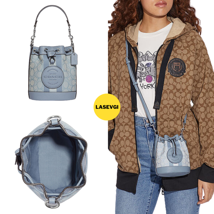 COACH Mini Dempsey Bucket Bag In Signature Jacquard With Stripe And Coach Patch-Blue C8322