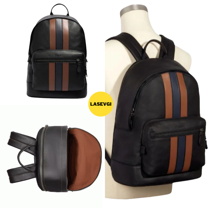 COACH Men West Backpack in Signature Canvas - Varsity Stripe brown 3184