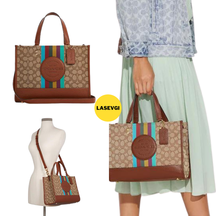 Coach Dempsey Carryall in signature jacquard with stripe and coach patch REDWOOD MULTI C5794
