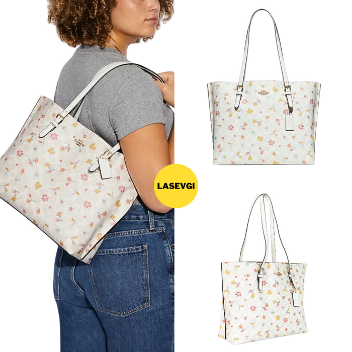 COACH Mollie Tote In Signature Canvas With Mystical Floral Print in Chalk Multi (C8612)