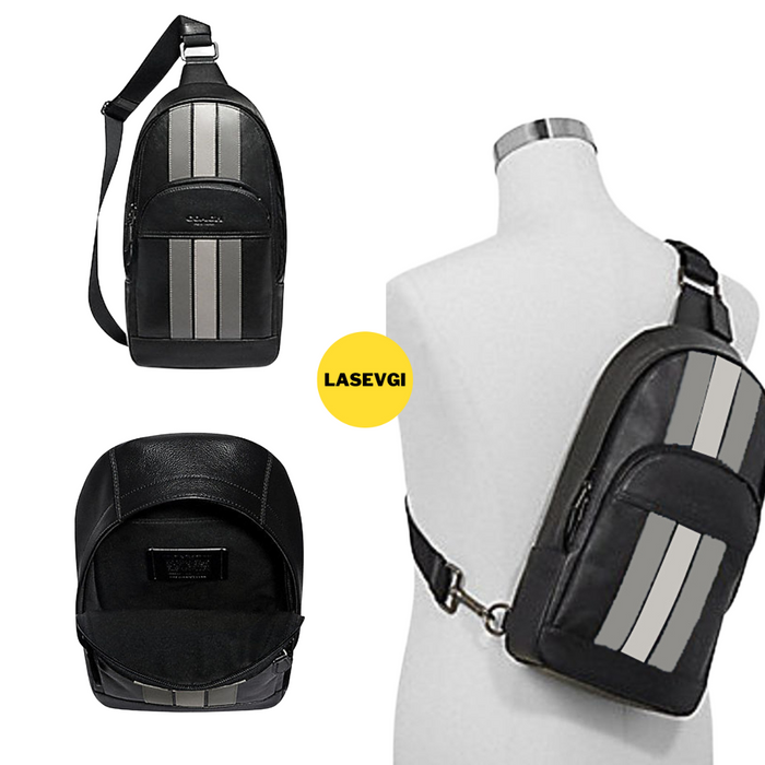 COACH Houston Pack With Varsity Stripe in Nickel Black Grey F73344