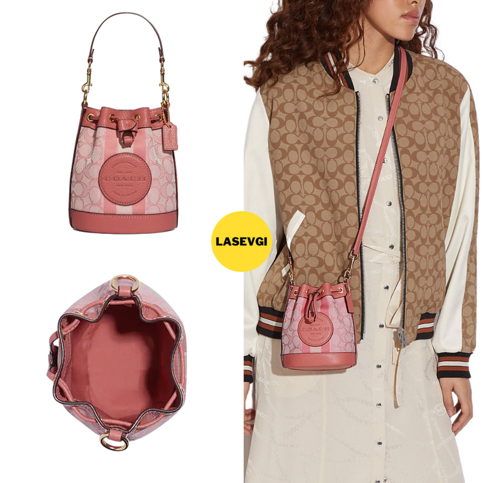 COACH Mini Dempsey Bucket Bag In Signature Jacquard With Stripe And Coach Patch-Pink C8322