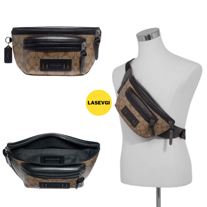 COACH Terrain Belt Bag In Signature Canvas-Gunmetal/Tan