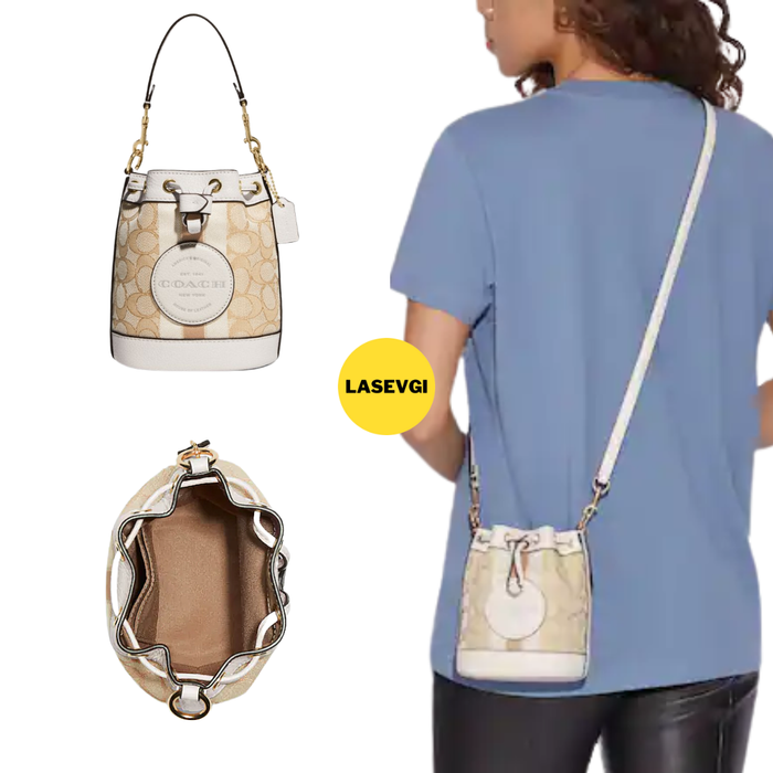 COACH Mini Dempsey Bucket Bag In Signature Jacquard With Stripe And Coach Patch-White C8322