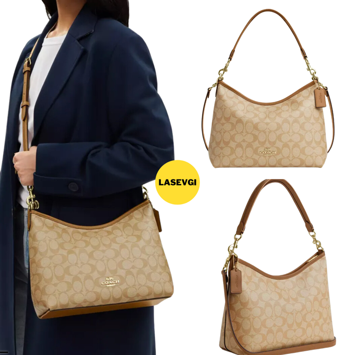 COACH Laurel Shoulder Bag in Signature Khaki Chalk