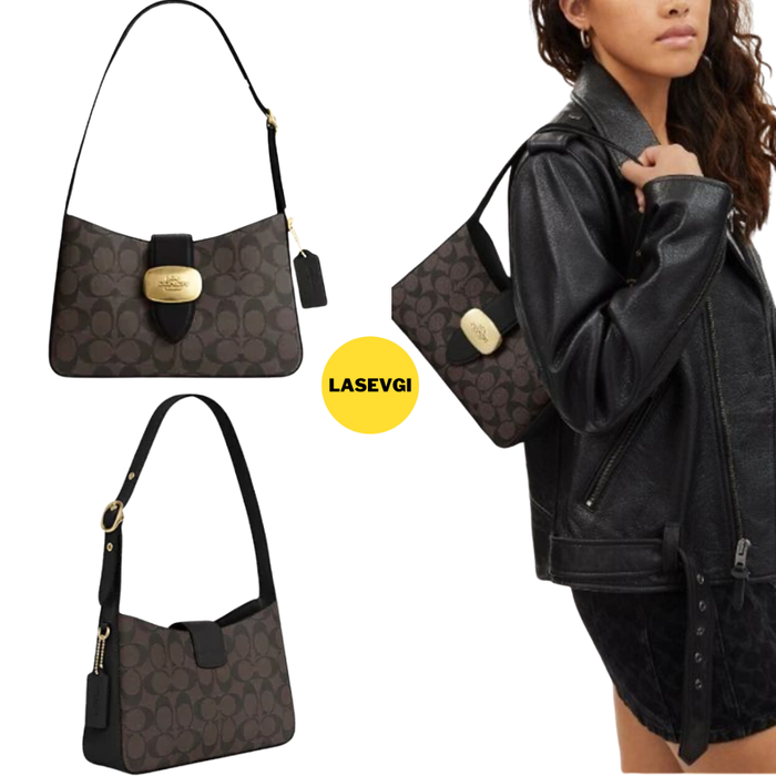 COACH Eliza Shoulder Bag in signature Brown Black CR532