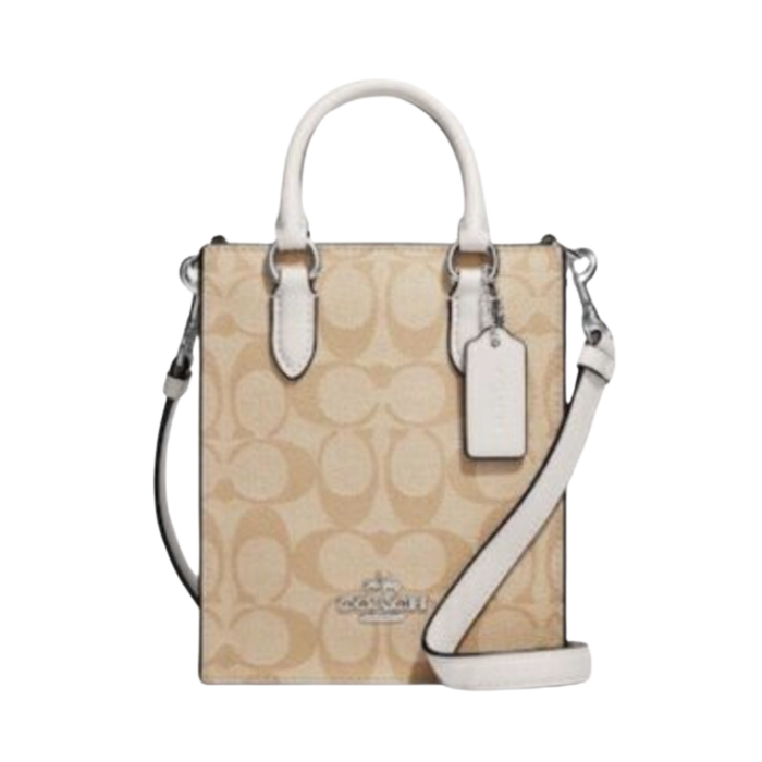 COACH North South Mini Tote in Signature Canvas in Light Khaki Chalk CJ494