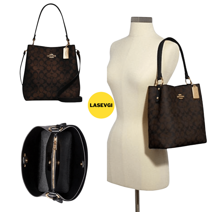 Coach Town Bucket Bag Signature Brown Black