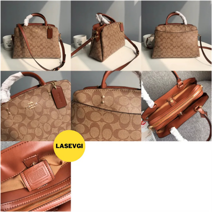 COACH Lillie Carryall in Signature Canvas Khaki Saddle