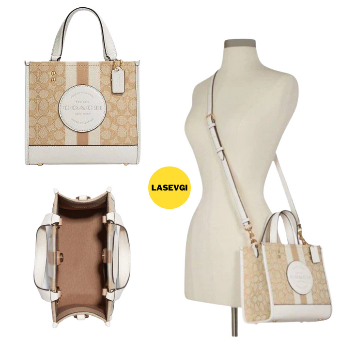 COACH Dempsey Tote 22 In Signature Jacquard With Stripe And Coach Patch/White