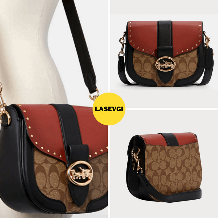 COACH Georgie Saddle Bag In Colorblock Signature Canvas With Rivets