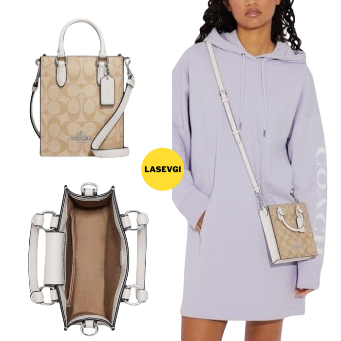 COACH North South Mini Tote in Signature Canvas in Light Khaki Chalk CJ494