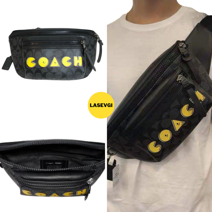 COACH Terrain Belt Bag In Signature Canvas With Pac-Man Coach Script-Black