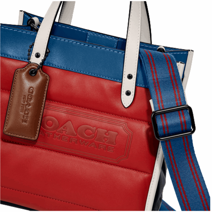 COACH Field Tote 22 With Colorblock Quilting And Coach Badge-Pewter/Candy Apple Multi