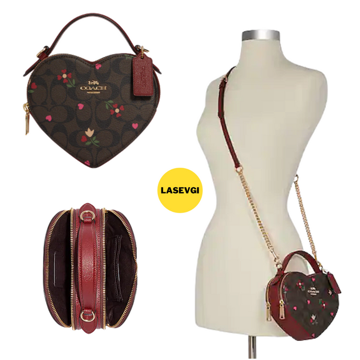 COACH Heart Crossbody In Signature Canvas With Heart Petal Print-Gold/Brown Multi