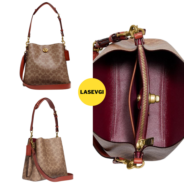 Coach Willow Bucket Bag In Signature Canvas in Tan Rust C3890