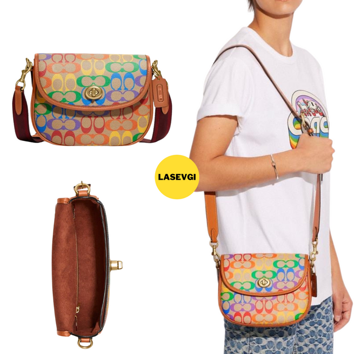 COACH Willow Saddle Bag In Rainbow Signature Canvas CA101